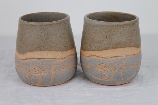Pair of Mushroom Cups in Stone