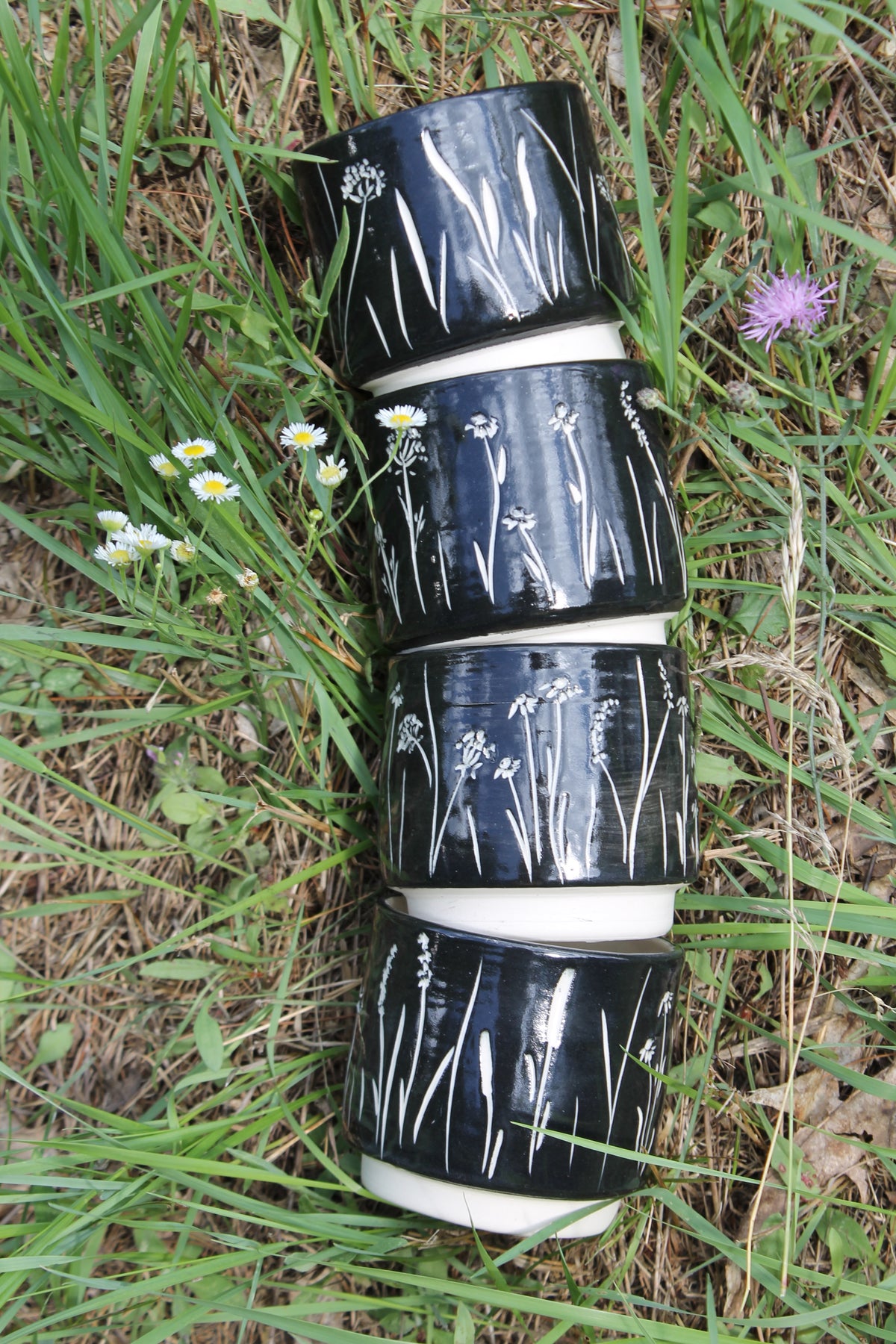 Wildflower Stacking Cups in Black Set of 2